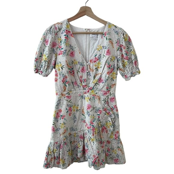 Yumi Kim Be the One‎ Floral Eyelet Faux Wrap Mini Dress Cream Size 8 Coquette - Picture 1 of 16